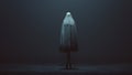 Standing Evil Spirit Ghost with Crossed Legs and Hands by Her Sides in a Death Shroud Sheet in a Foggy Void