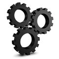 Standing Gears With Shadow - Black 3D Illustration - Isolated On White Background