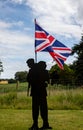 Standing With Giants memorial installation to the dead of the Falklands War - soldier silhouette with Union Jack, in Thoresby Park