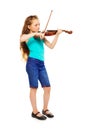 Standing girl holding string and playing violin