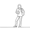 Standing girl student with book and bag