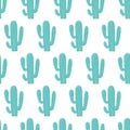 Standing Green Saguaro Cactus Vector Seamless Pattern