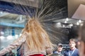 Standing hair from static electricity. Dell booth, CEE 2019, Kyiv, Ukraine