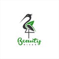 Standing heron with organic leaves for logo design template idea