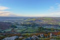 From high on Curbar Edge early morning sunshine lights up Derbyshire countryside. Royalty Free Stock Photo