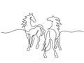 Standing horses on pasture. Continuous one line drawing. Horse logo. Royalty Free Stock Photo