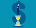 Standing on hourglass . Time is money concept. Management and Control Royalty Free Stock Photo