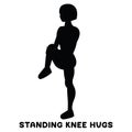 Standing knee hugs. Sport exersice. Silhouettes of woman doing exercise. Workout, training