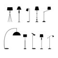 Standing lampshade icon set. Vector illustration of fashion collection electric floor lamp pictogram on white.