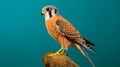 Standing male American kestrel or falcon (Falco sparverius) with a green background. Generative AI