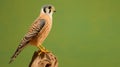 Standing male American kestrel or falcon (Falco sparverius) with a green background. Generative AI