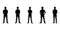 Standing Male Silhouettes In Solid Icon Set. Casual Posture And Confidence Theme Symbol Collection. Isolated Vector Royalty Free Stock Photo