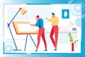 Standing Men and Drawing Board on Workplace Studio Royalty Free Stock Photo