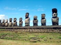 Moai at Ahu Tongariki, on Easter Island, Chile Royalty Free Stock Photo