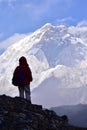 Standing at mount Nuptse. Trekker looking