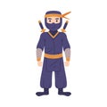 Standing Ninja or Shinobi Character as Japanese Covert Agent or Mercenary in Shozoku Disguise Costume with Sword Behind