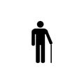 Standing old man silhouette with a walking stick, restroom sign. Flat design. Vector illustration.