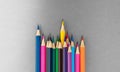 Standing Out From The Crowd concept. Colored pencils made with wood and with intense colours