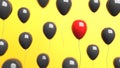 Standing out from the crowd and different concept, red and black balloon on yellow background Royalty Free Stock Photo