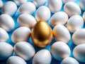 Standing Out from the Crowd A Golden Egg Amidst White Eggs Symbolizes Uniqueness and Individuality Royalty Free Stock Photo