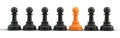 Standing out from the crowd, Leadership, think different, individuality concept. Unique Orange chess pawn