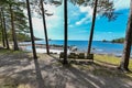 standing on path overlooking nice place for a bath in lake Vattern Sweden Royalty Free Stock Photo