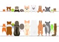 Standing pet animals front and back border set