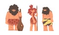 Standing Primitive Bearded Man and Woman Character from Stone Age Wearing Animal Skin Vector Illustration Set Royalty Free Stock Photo