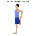 Standing quad stretch yoga workout. Man doing yoga illustration