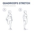 Standing Quadriceps Stretch Girl Home Workout Exercise Guidance. Young Athletic Woman in Sportswear.