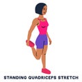 Standing quadriceps stretch. Sport exersice. Silhouettes of woman doing exercise. Workout, training