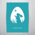 Standing rabbit silhouette in an egg shaped frame