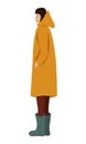 Standing sad girl in raincoat and galoshes in vector