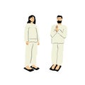 Standing on sadhu boards. Woman and man stand on nails. Hand drawn vector illustration