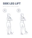 Standing Side Leg Lifts with Resistance Band Girl Home Workout Exercise Guidance Outline Concept. Royalty Free Stock Photo