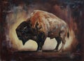 Standing bison oil painting