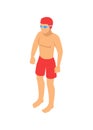 Standing Single Swimmer Cartoon Vector Emblem Royalty Free Stock Photo
