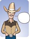 Standing smiling cowboy with speech balloon