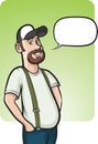Standing smiling farmer with speech balloon