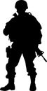 Standing Soldier With Weapon Silhouett. High quality vector. AI generated illustration