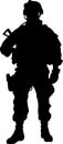 Standing Soldier With Weapon Silhouett. High quality vector. AI generated illustration