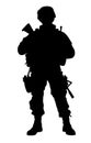 Standing Soldier With Weapon Silhouett. High quality vector. AI generated illustration