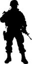 Standing Soldier With Weapon Silhouett. High quality vector. AI generated illustration