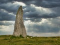 A standing stone at Callanish 2 - an arrangement of standing stones located on the Isle of Lewis, Outer Hebrides, Scotland.