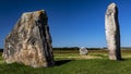 Standing stones that form part of the ancient megalith circle in the village of Avebury in Wiltshire, England, United Kingdom