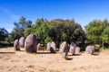 Almendres Cromlech, Ancient Megalithic Monument of Standing Stones Royalty Free Stock Photo