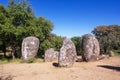 Almendres Cromlech, Ancient Megalithic Monument of Standing Stones Royalty Free Stock Photo