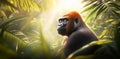 Standing tall in a dense, verdant forest, Gigantopithecus, an enormous prehistoric ape, represents extinct wildlife with Royalty Free Stock Photo