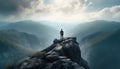 Standing on top, conquering mountain peak success generated by AI Royalty Free Stock Photo