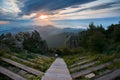 Standing on the top of the mountain overlooking, the distance of the morning light, magnificent scenery